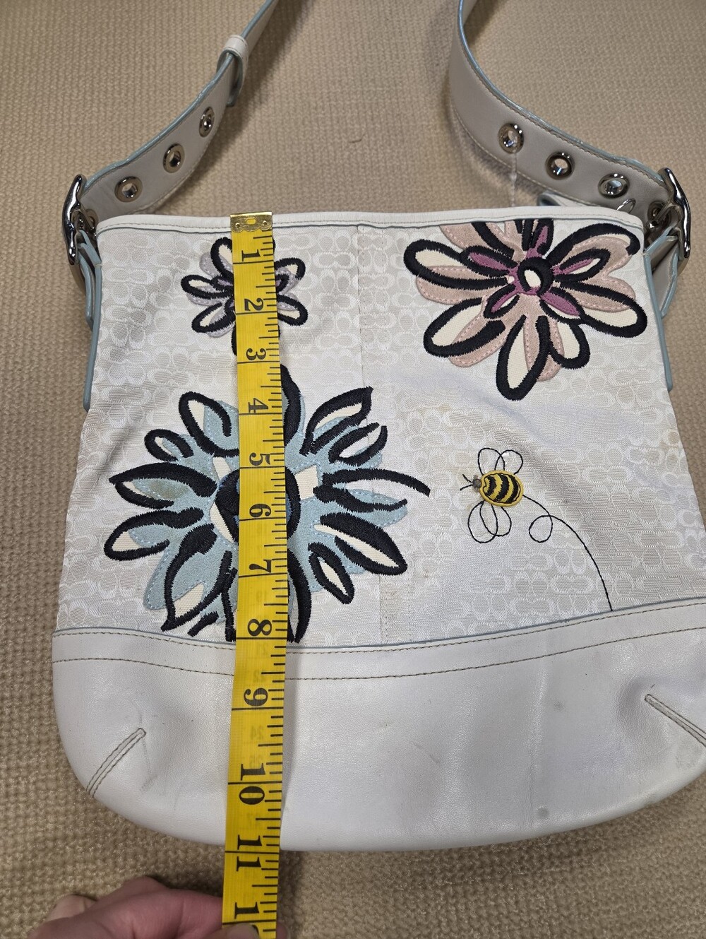 Coach Signature Monogram Floral Bumble Bee Embroidered Shoulder Bag Style - Picture 11 of 12
